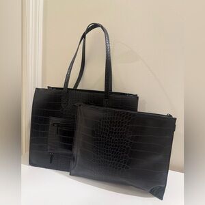 Beis Work Tote in Black Croc